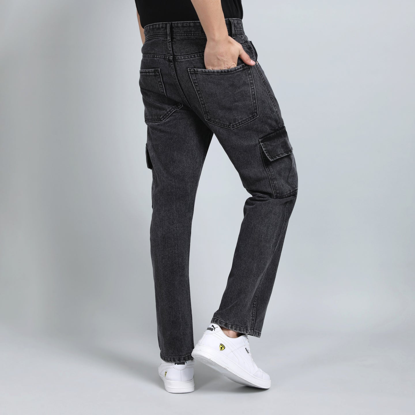 BLACK BAGGY CARGO FIT JEAN 4725-1